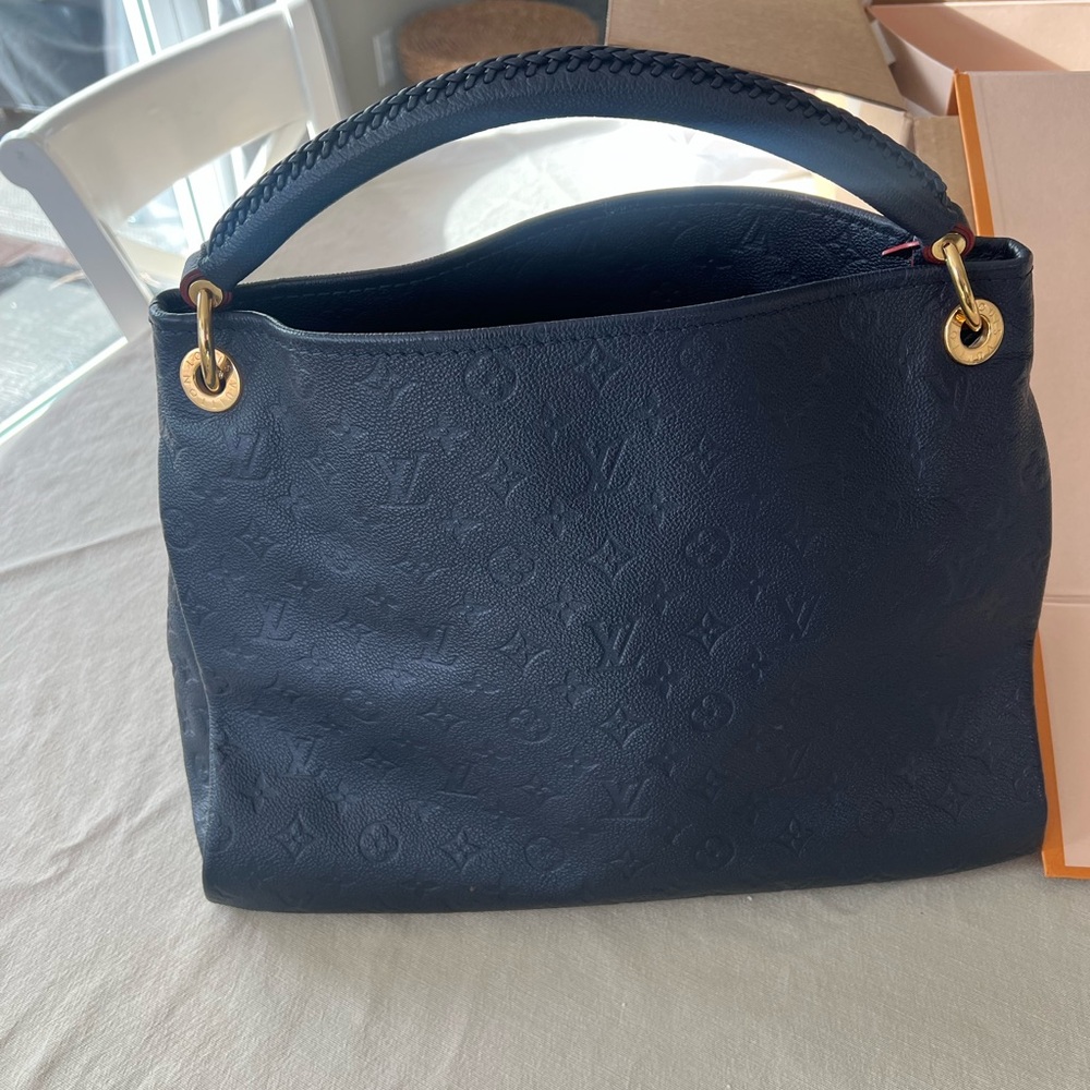 Louis Vuitton Dark Blue Hobo Bag with Gold Accents